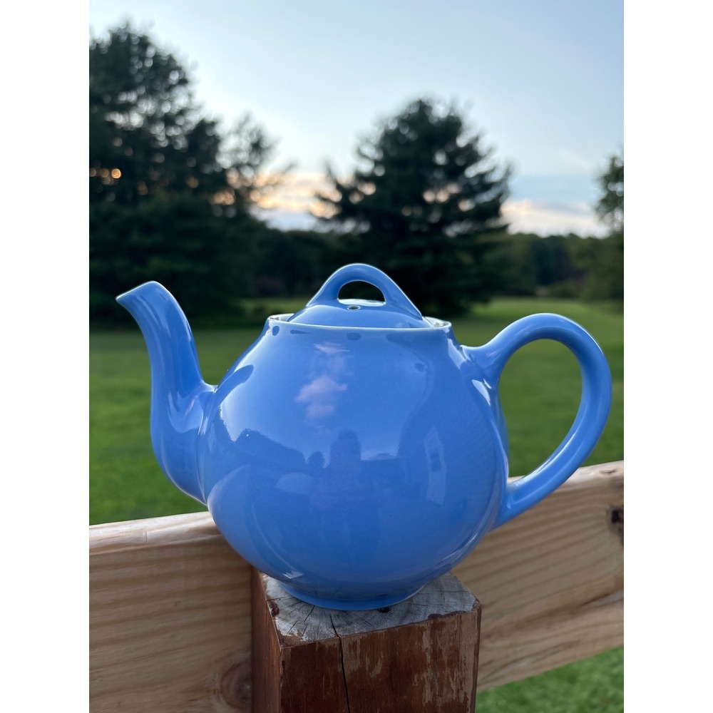 Vintage Hall China Blue Teapot Made in USA Ceramic Tea Pot with Lid